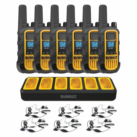 DEWALT Heavy-Duty 2-Watt FRS Walkie-Talkie 6 Pack with Headsets, Yellow and Black, Business Bundle,  DXFRS800BCH6-SV1